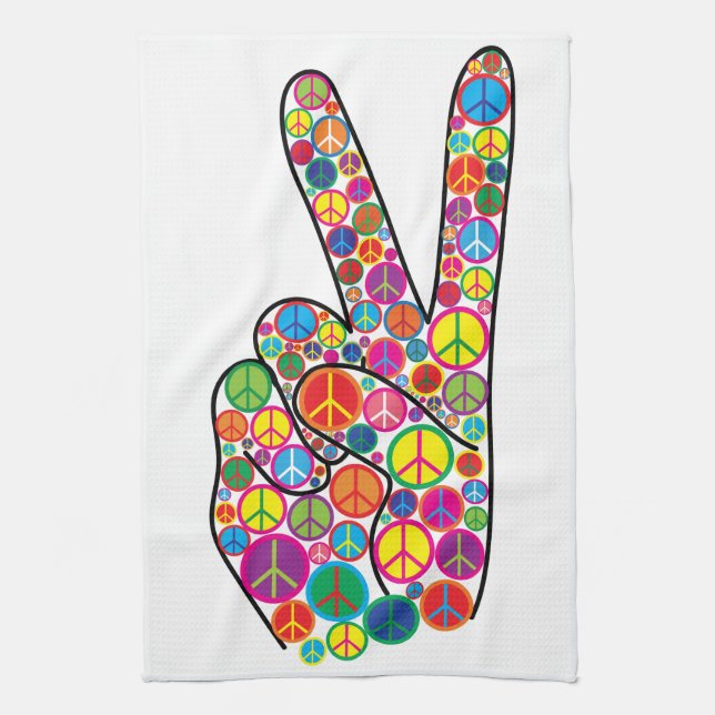 Cool Colourful Groovy Peace Signs Tea Towel (Vertical)