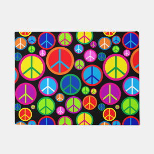 Cool Colourful Groovy Peace Symbols Doormat