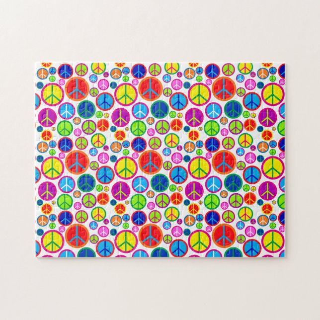 Cool Colourful Groovy Peace Symbols Jigsaw Puzzle (Horizontal)