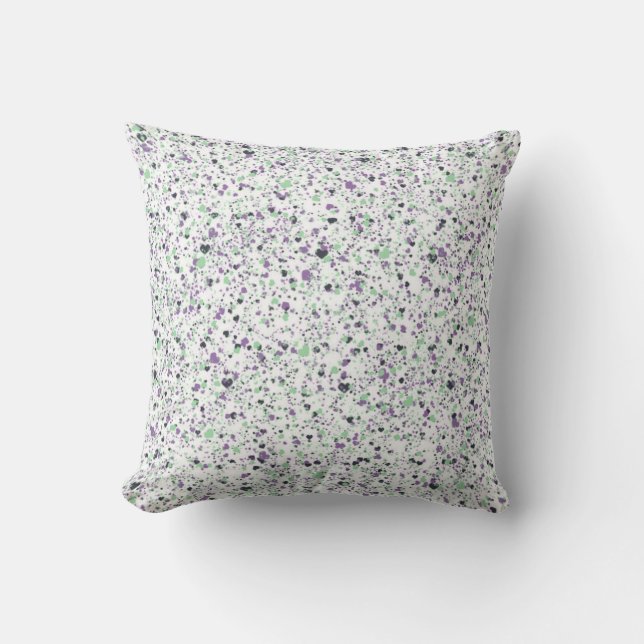 Cool, Colourful Hearts Splatter Paint, Speckled Cushion (Front)
