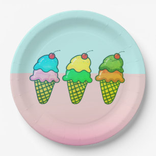 Cool Colourful Ice Cream Cones - Personalised Paper Plate