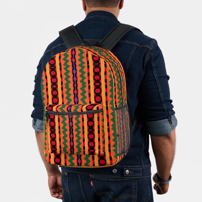 Cool Colourful Kente Stripes Print Printed Backpack (Insitu (Model))