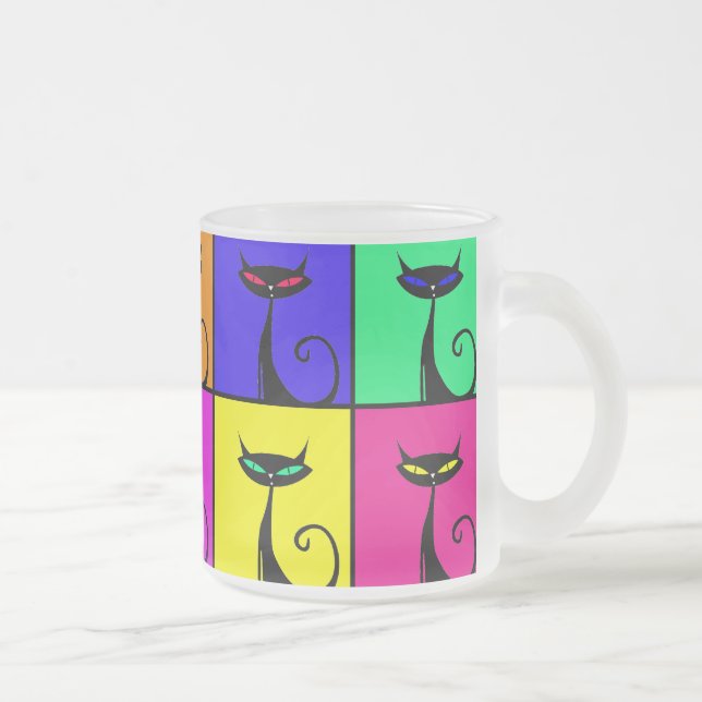 Cool Colourful Kitty Cat Pop Art Frosted Glass Coffee Mug (Right)