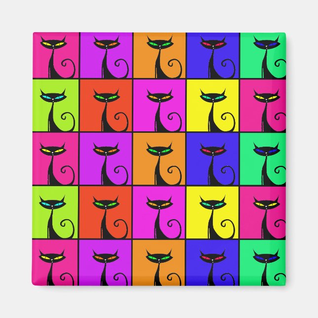 Cool Colourful Kitty Cat Pop Art Magnet (Front)