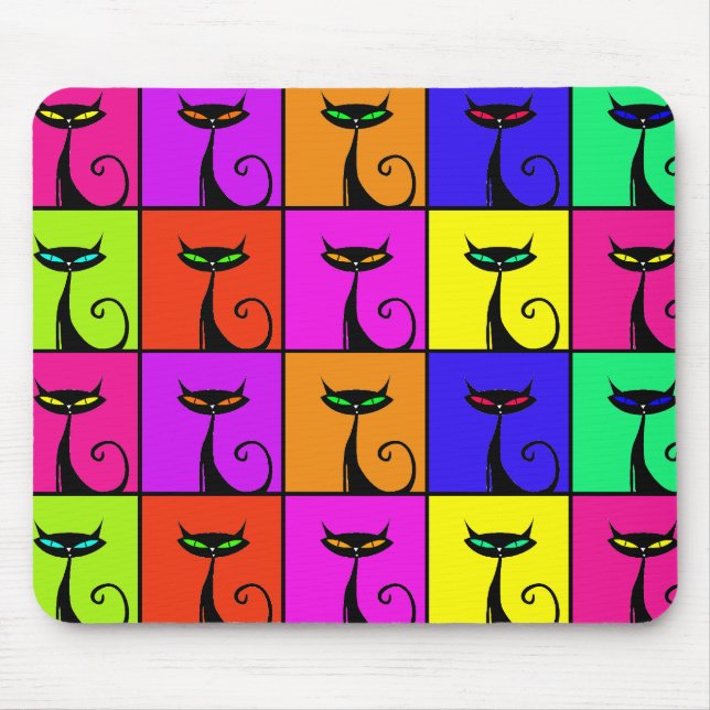 Cool Colourful Kitty Cat Pop Art Mouse Pad (Front)