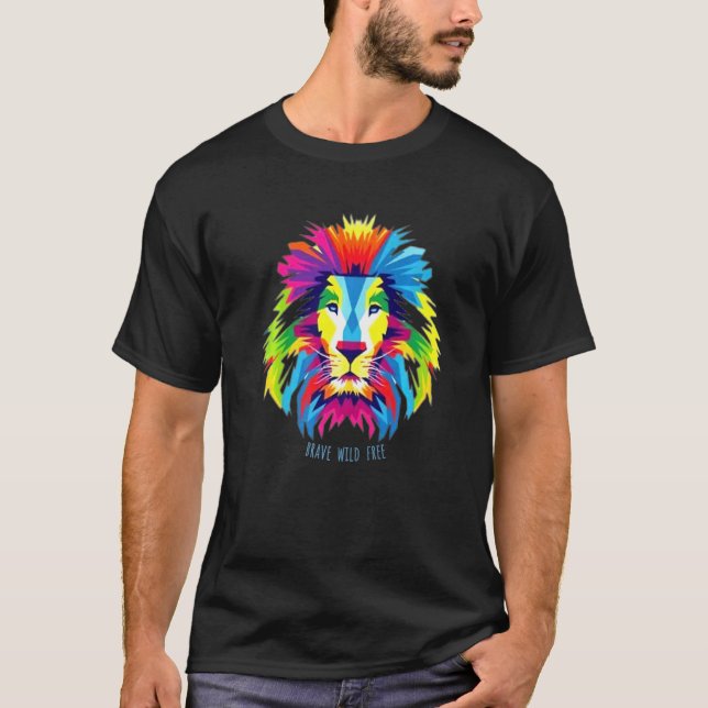 Cool Colourful Lion Head T-Shirt (Front)