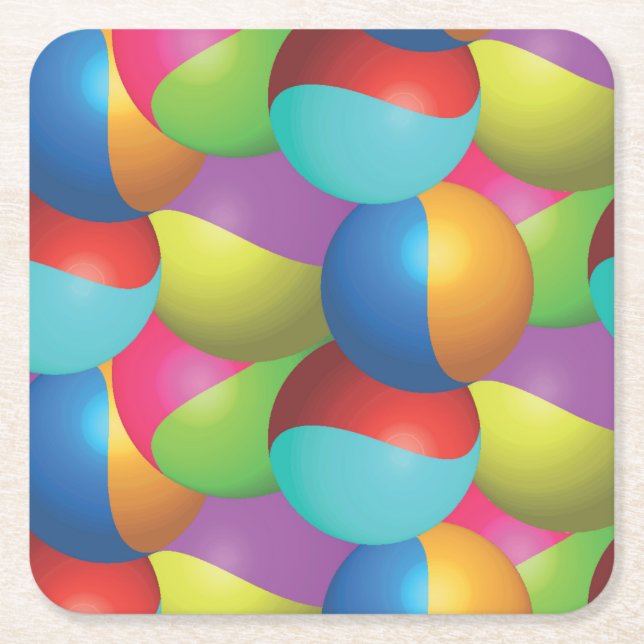 Cool Colourful Metallic Balls Square Paper Coaster (Front)