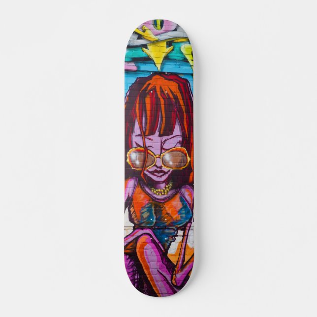 Cool Colourful Modern Lady Street Art Skateboard (Front)