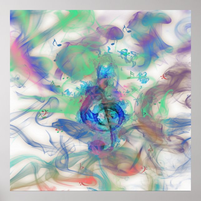 Cool colourful music notes smoke effects image poster (Front)
