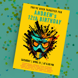 Cool Colourful Paintball Splatter Yellow Party Invitation