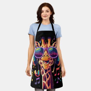 Cool Colourful Party Giraffe with Headphones Apron