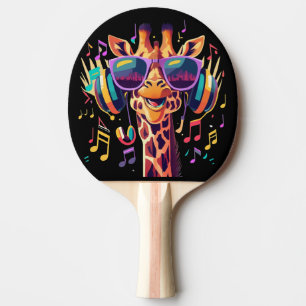 Cool Colourful Party Giraffe with Headphones Ping Pong Paddle