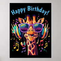 Cool Colourful Party Giraffe with Headphones 