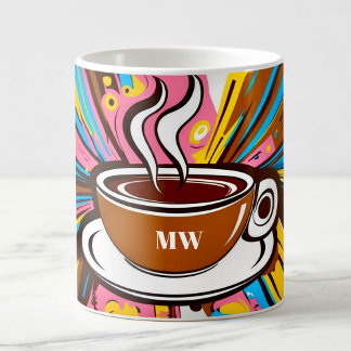 Cool colourful pop art style with custom initials coffee mug