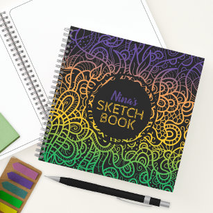 Cool Colourful Rainbow Hand Drawn Doodle Line Art  Notebook