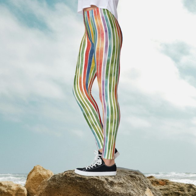 Cool Colourful Rainbow Stripes Carnival Watercolor Leggings (Creator Uploaded)
