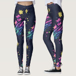 Cool Colourful Stars Fireworks Watercolor Pattern  Leggings<br><div class="desc">Cool trendy leggings with fireworks pattern featuring colourful  stars | yellow  pink magenta and blue watercolor  pattern on a dark background.
Perfect for a New Year's Eve or any other Fireworks party.</div>