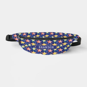 Cool Colourful Stars Pattern And Name Watercolor Bum Bags