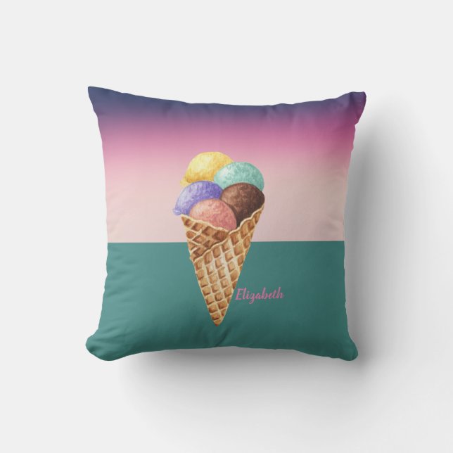 Cool Colourful Watercolor Ice cream   Cushion (Front)