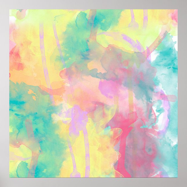 Cool colourful watercolor paint abstract pattern poster (Front)