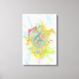 Cool colourful watercolour splatters music notes canvas print