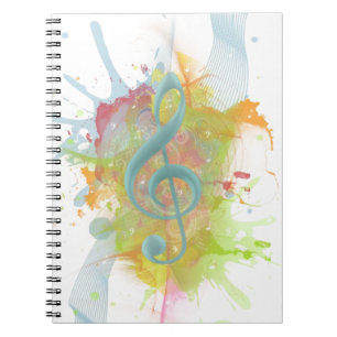 Cool colourful watercolour splatters music notes spiral notebook