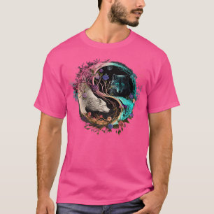 Cool Colourful Wolf Yin Yang Tree Of Life Art T-Shirt