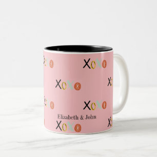 Cool Colourful "XOXO" Hearts Valentine's Day   Two-Tone Coffee Mug