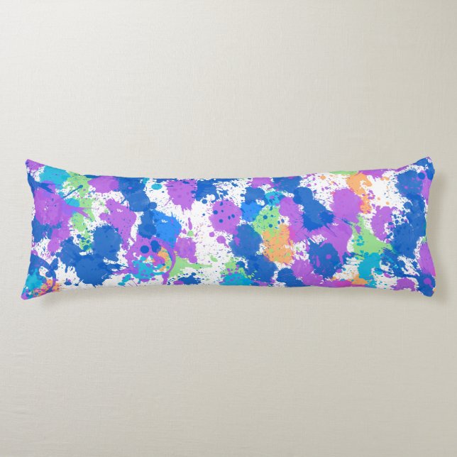 Cool Colours Abstract Splatter Paint, Blurple Body Cushion (Front)