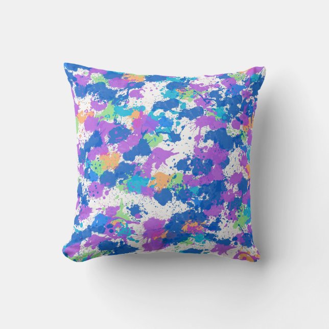 Cool Colours Abstract Splatter Paint, Blurple Cushion (Front)