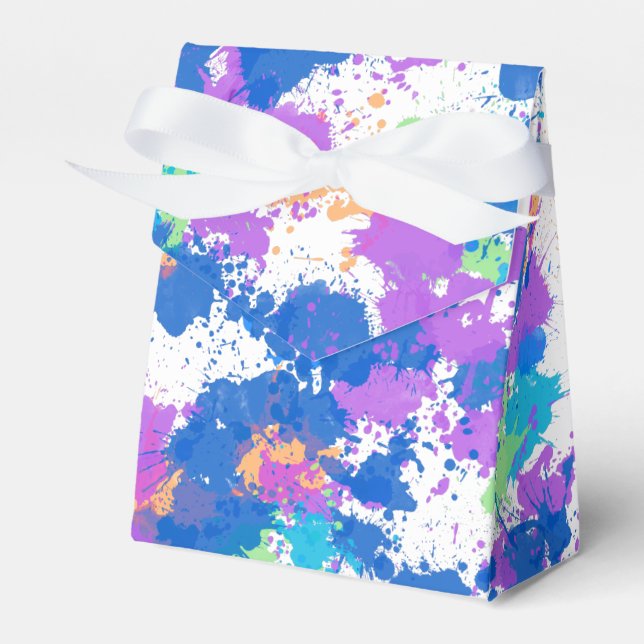 Cool Colours Abstract Splatter Paint, Blurple Favour Box (Front Side)
