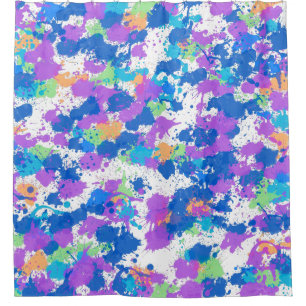 Cool Colours Abstract Splatter Paint, Blurple Shower Curtain