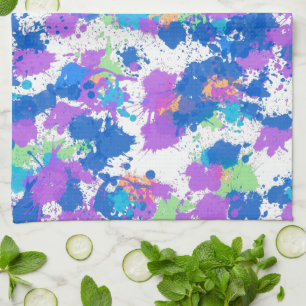 Cool Colours Abstract Splatter Paint, Blurple Tea Towel