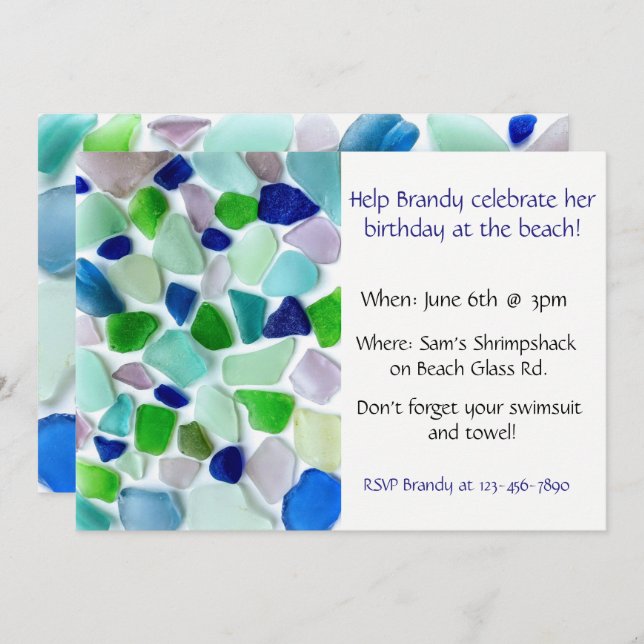 Cool Colours Sea Glass Beach Party Invitation (Front/Back)