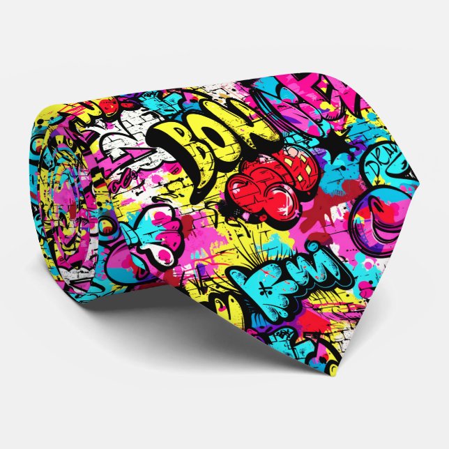 Cool comic graffiti tiled pattern  tie (Rolled)