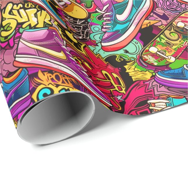 Cool comic graffiti tiled pattern wrapping paper (Roll Corner)