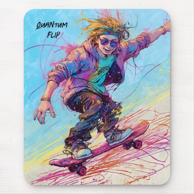 Cool comical abstract anime skateboarder mouse pad (Front)