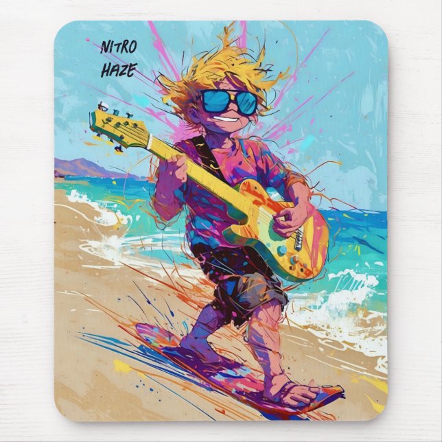 Cool comical abstract anime wake boarder guitarist mouse pad (Front)