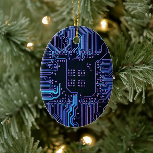 Cool Computer Circuit Board Blue Ceramic Tree Decoration (Tree)
