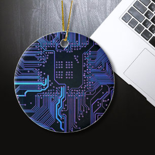 Cool Computer Circuit Board Blue Ceramic Tree Decoration