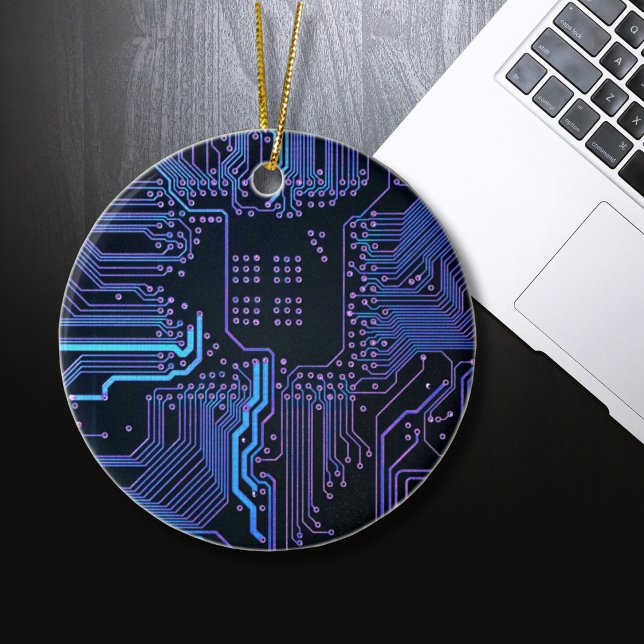 Cool Computer Circuit Board Blue Ceramic Tree Decoration (Creator Uploaded)