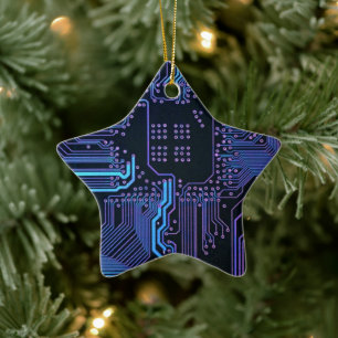 Cool Computer Circuit Board - Blue Ceramic Tree Decoration
