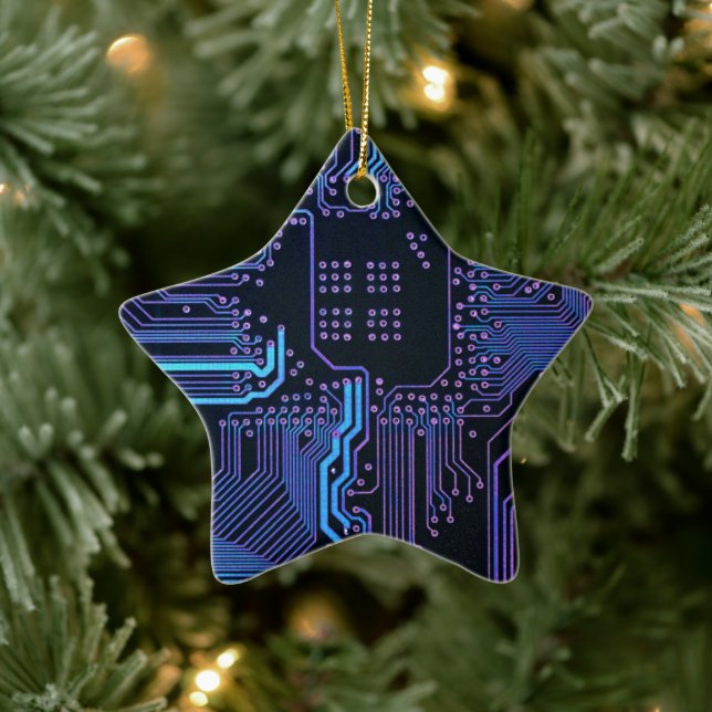 Cool Computer Circuit Board - Blue Ceramic Tree Decoration (Tree)