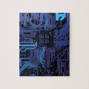 Cool Computer Circuit Board Blue Jigsaw Puzzle