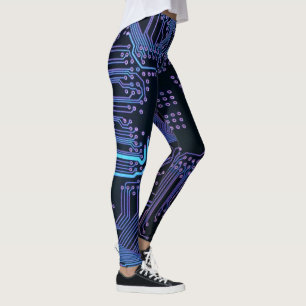 Cool Computer Circuit Board Blue Leggings