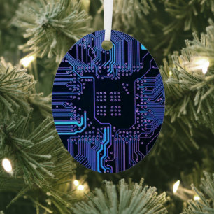 Cool Computer Circuit Board Blue Metal Tree Decoration