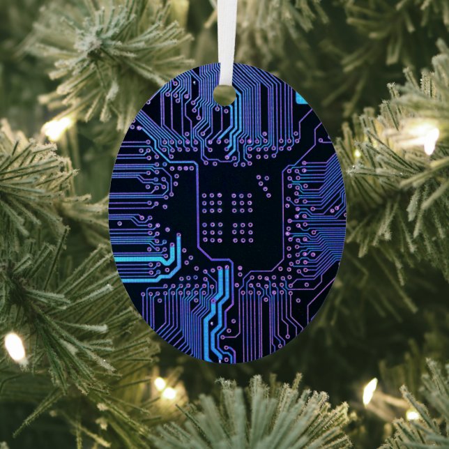 Cool Computer Circuit Board Blue Metal Tree Decoration (Insitu)