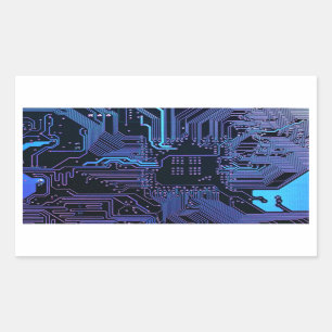 Cool Computer Circuit Board Blue Rectangular Sticker