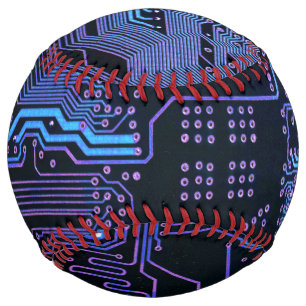 Cool Computer Circuit Board Blue Softball