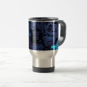 Cool Computer Circuit Board Blue Travel Mug